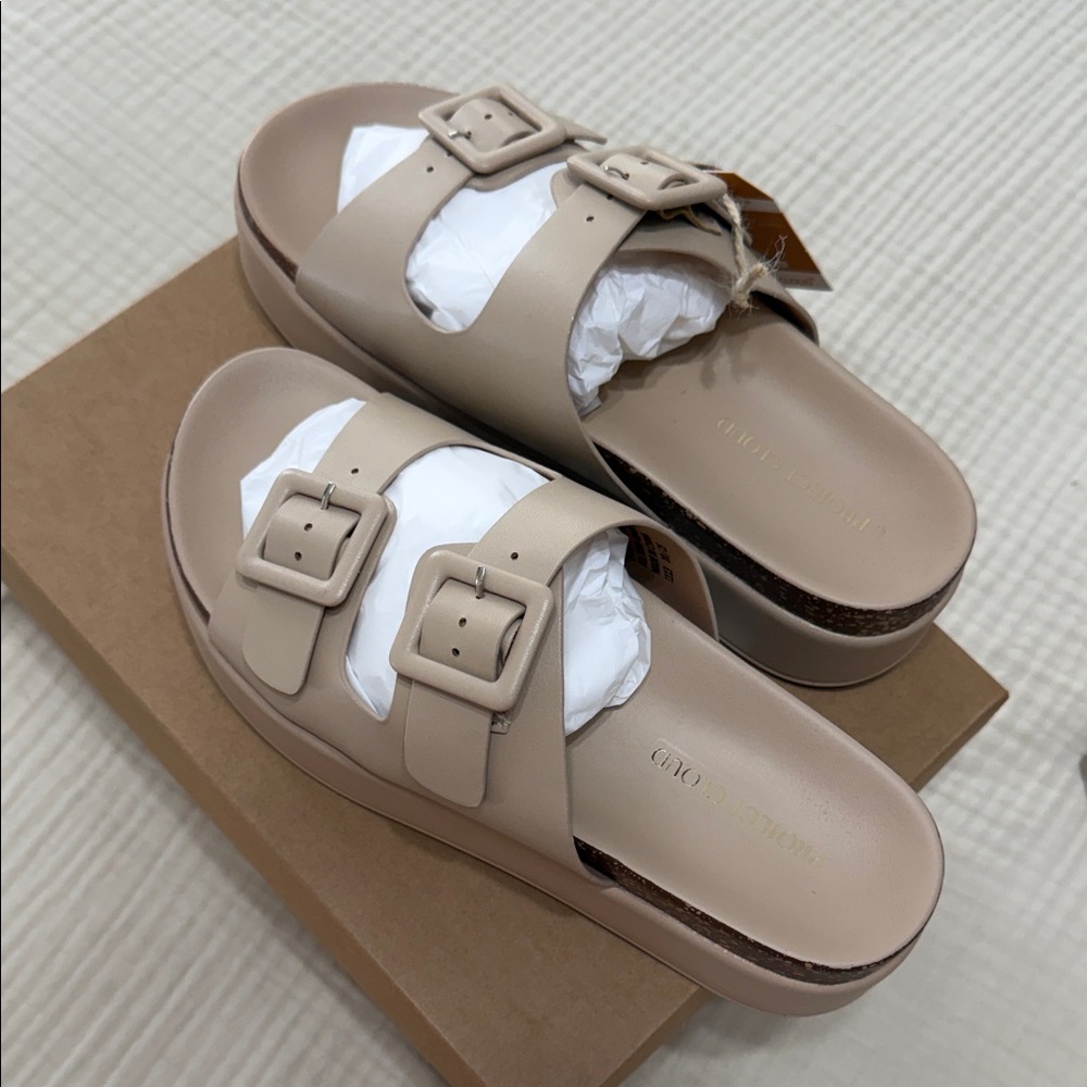 Project cloud wedge Nude Double-Buckle Platform Slide Sandals - Picture 6 of 8